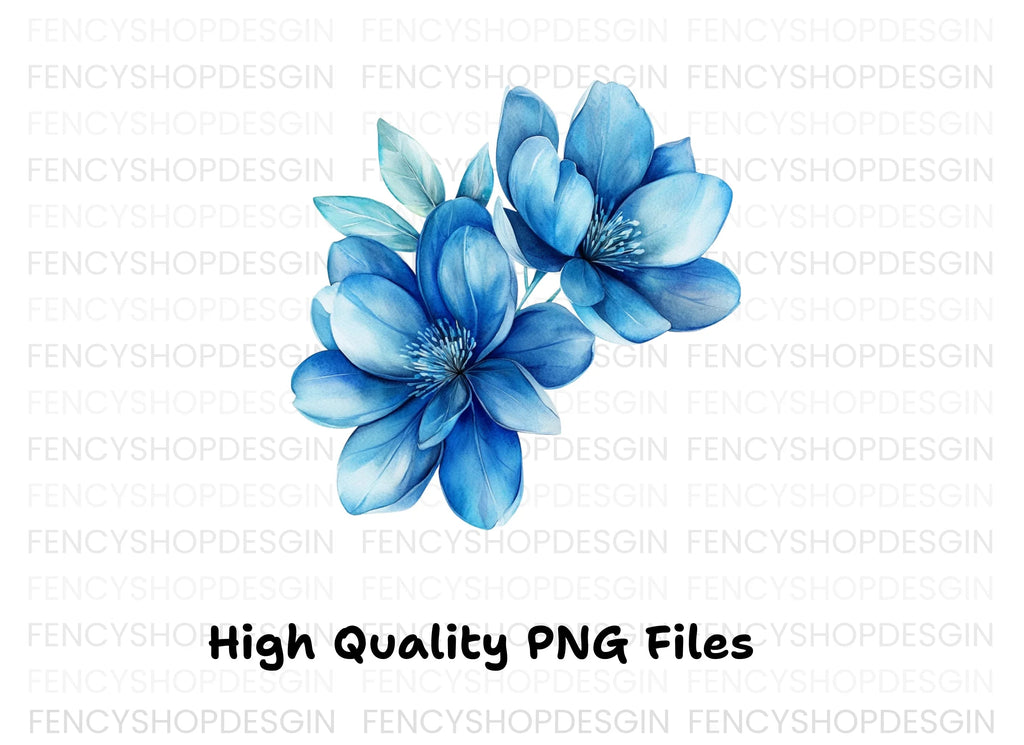 Blue Magnolia Flowers Clipart Bundle