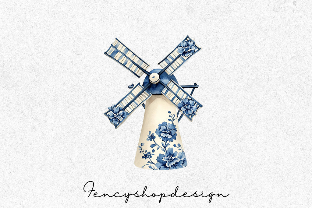 Delft Blue Windmill Clipart Bundle