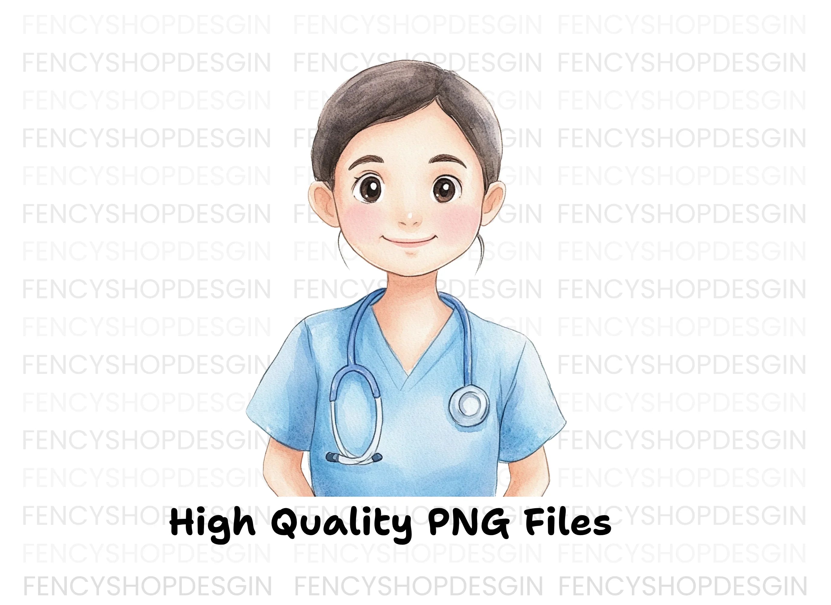 Friendly Nurse with Stethoscope Clipart Bundle
