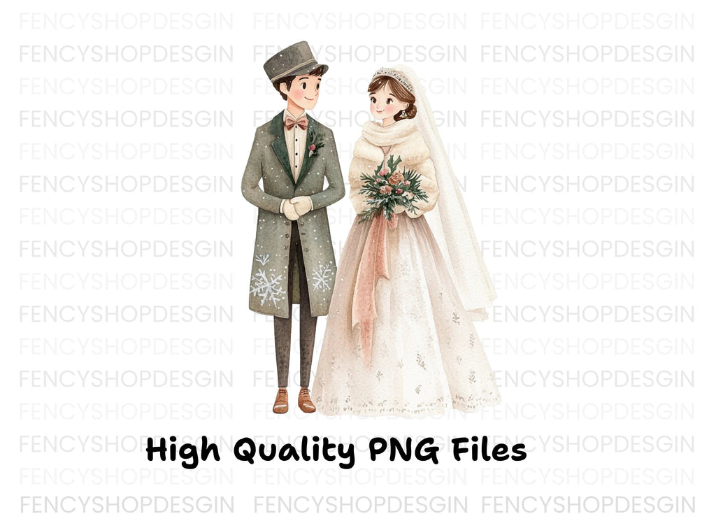 Winter Wedding Couple Clipart Bundle