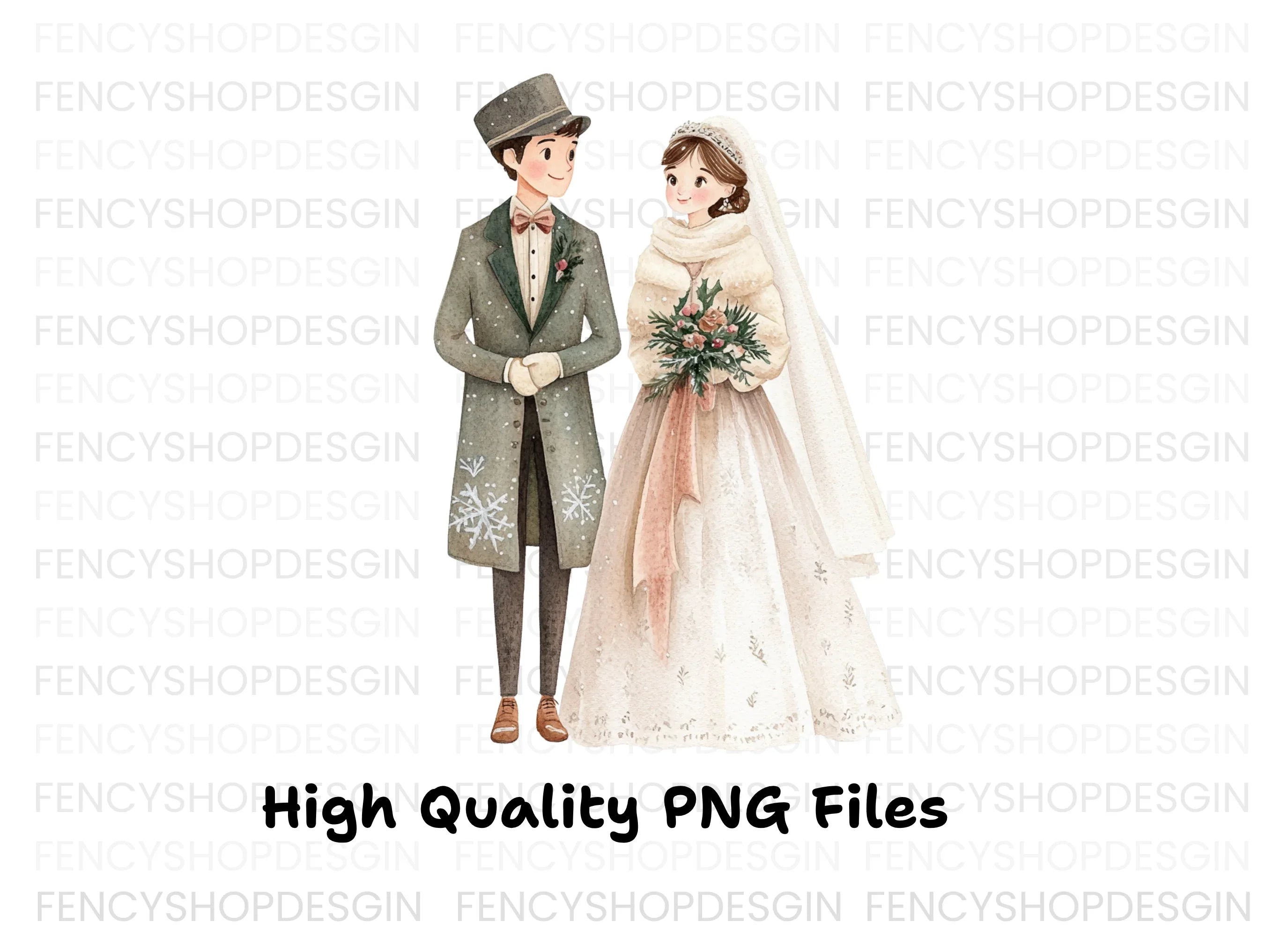 Winter Wedding Couple Clipart Bundle