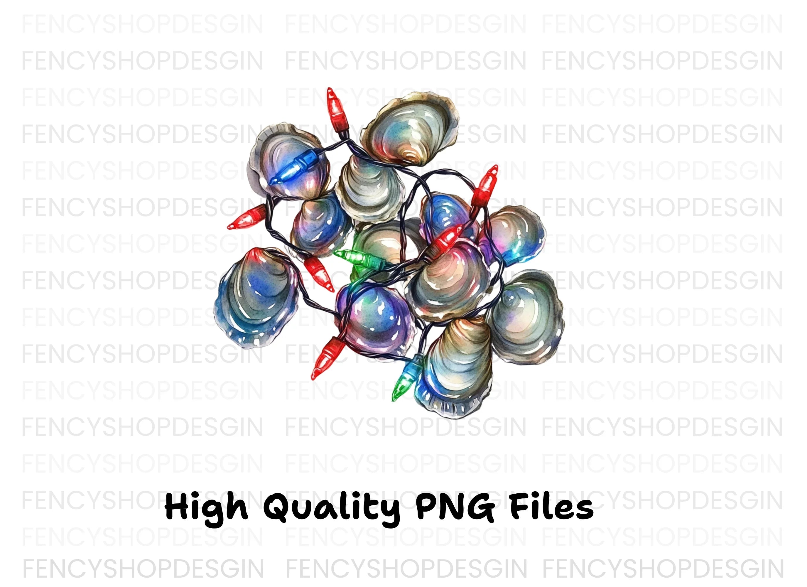 Oyster Shells Christmas Lights Clipart Bundle