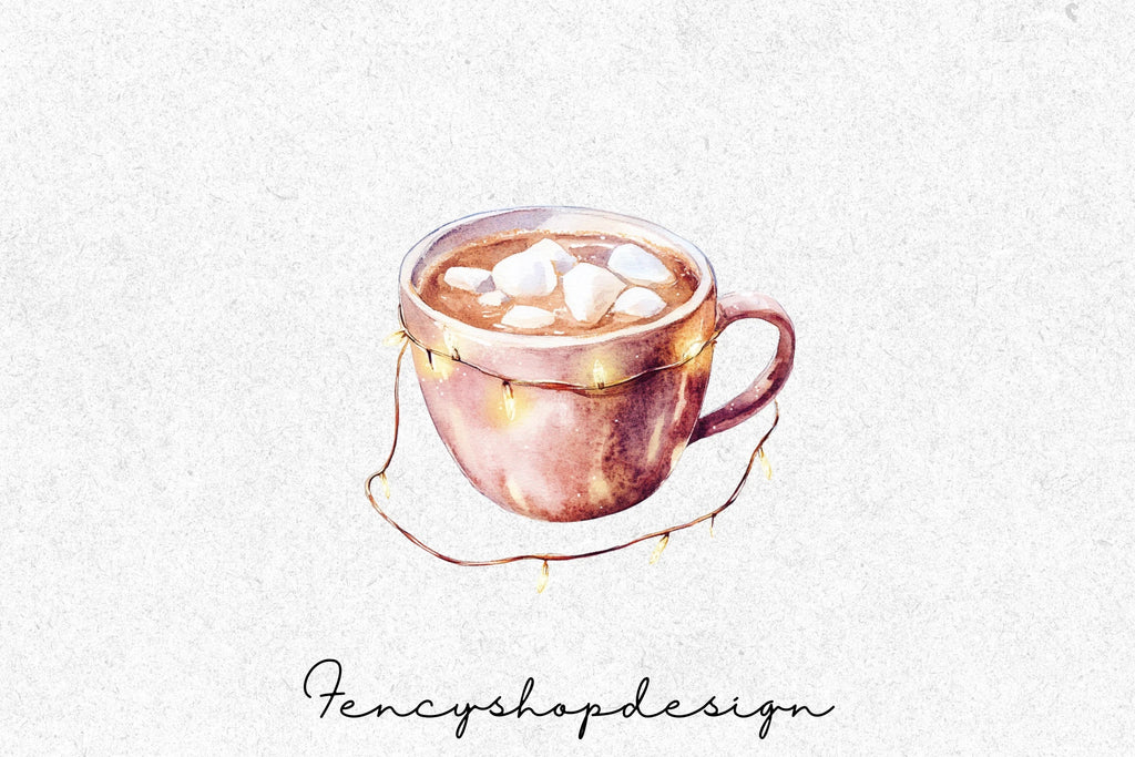 Hot Chocolate Mugs with Lights Clipart Bundle