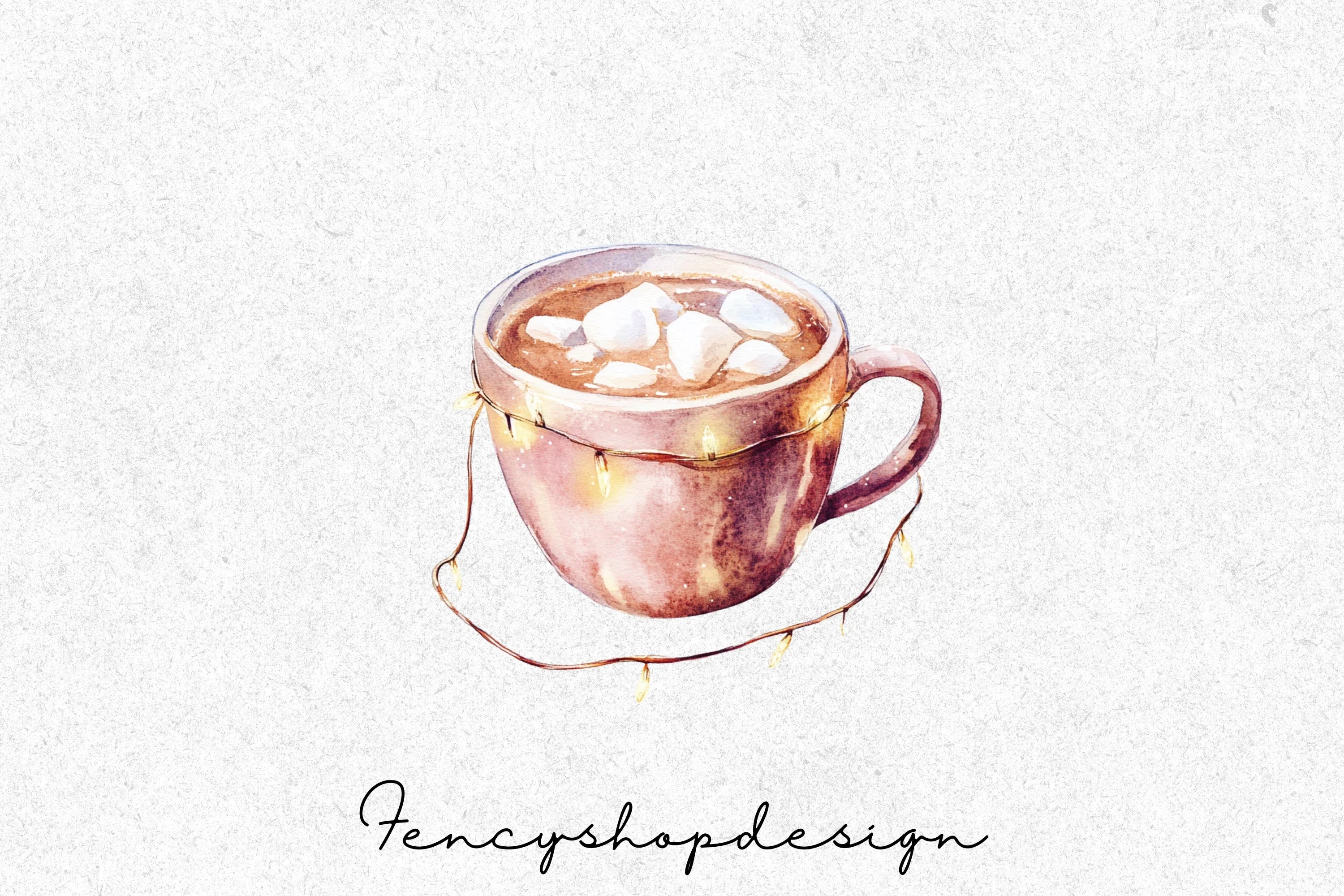 Hot Chocolate Mugs with Lights Clipart Bundle