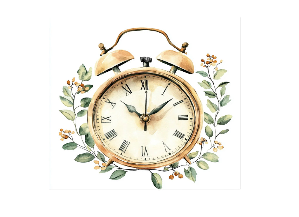 Vintage Floral Alarm Clock Clipart Bundle