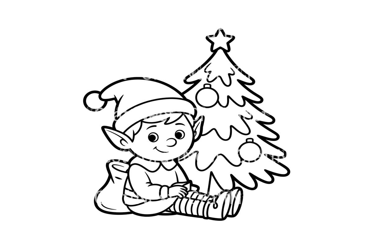 Christmas Elf with Tree Coloring Books