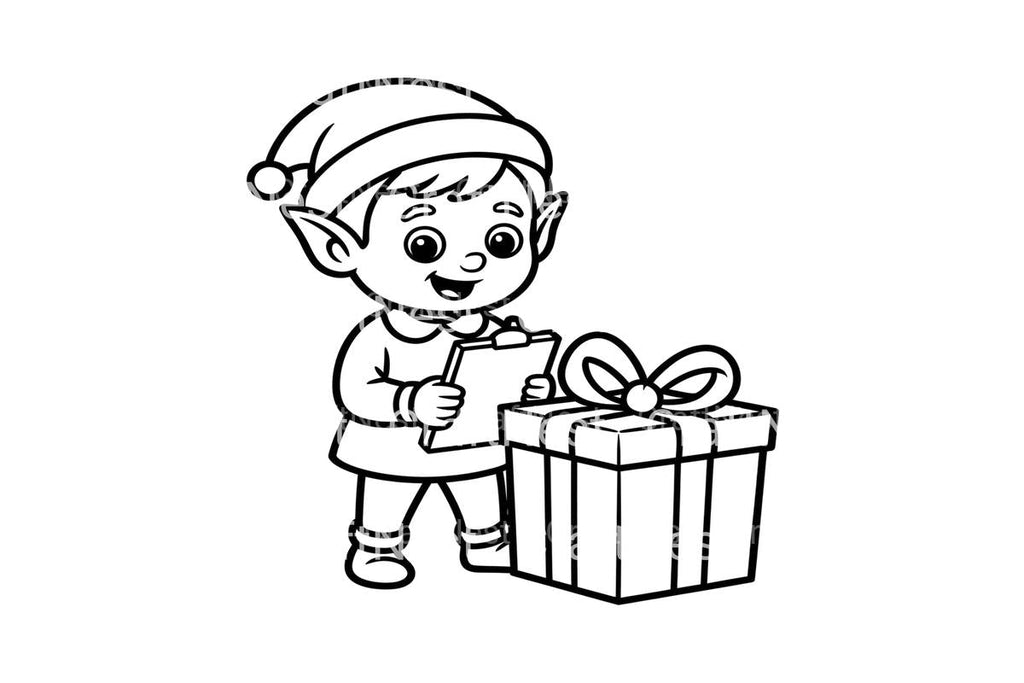 Christmas Elf With Gift Coloring Books