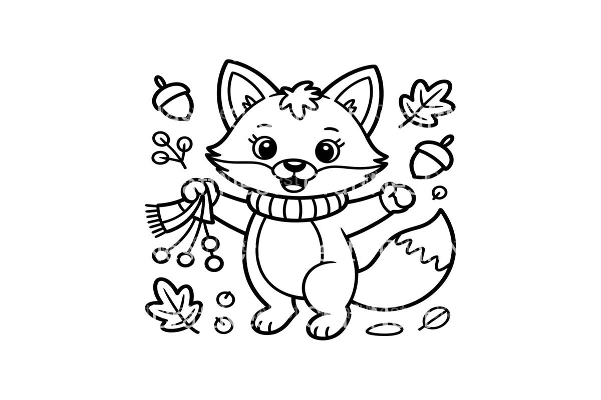 Cute Fox Autumn Garland Coloring Books