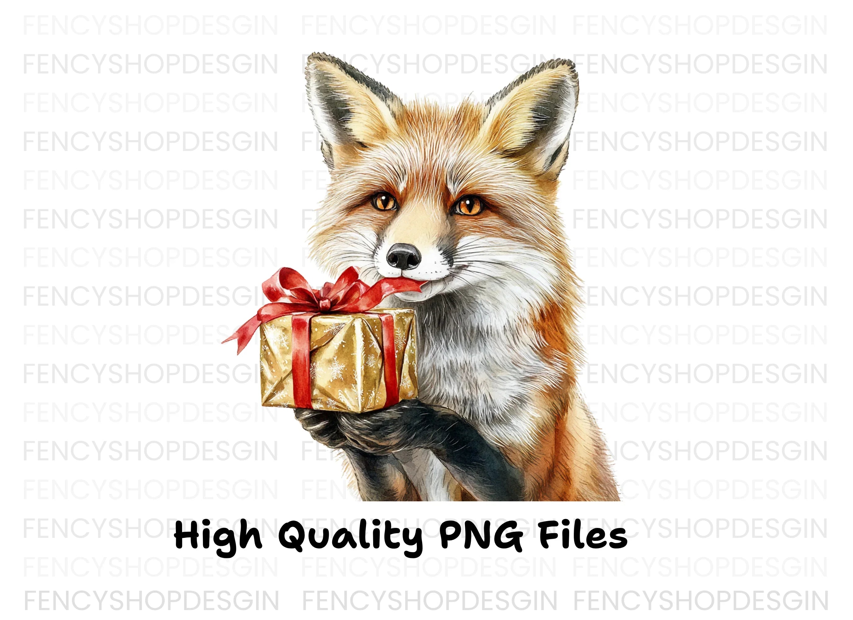 Festive Fox with Christmas Gift Clipart Bundle