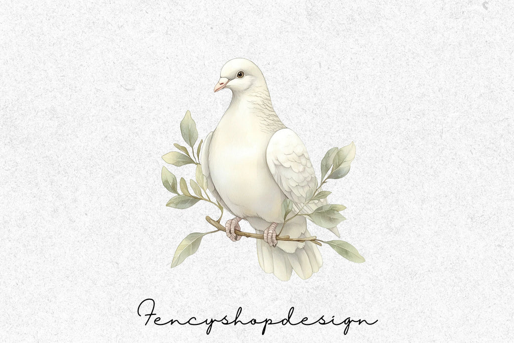 White Doves Olive Branch Clipart Bundle