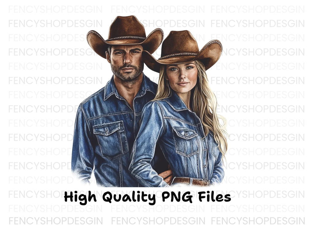 Denim Cowboy Couples Clipart Bundle