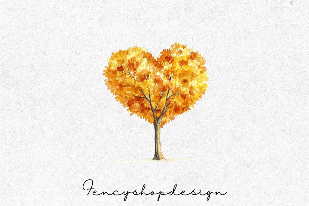 Autumn Heart Trees Clipart Bundle