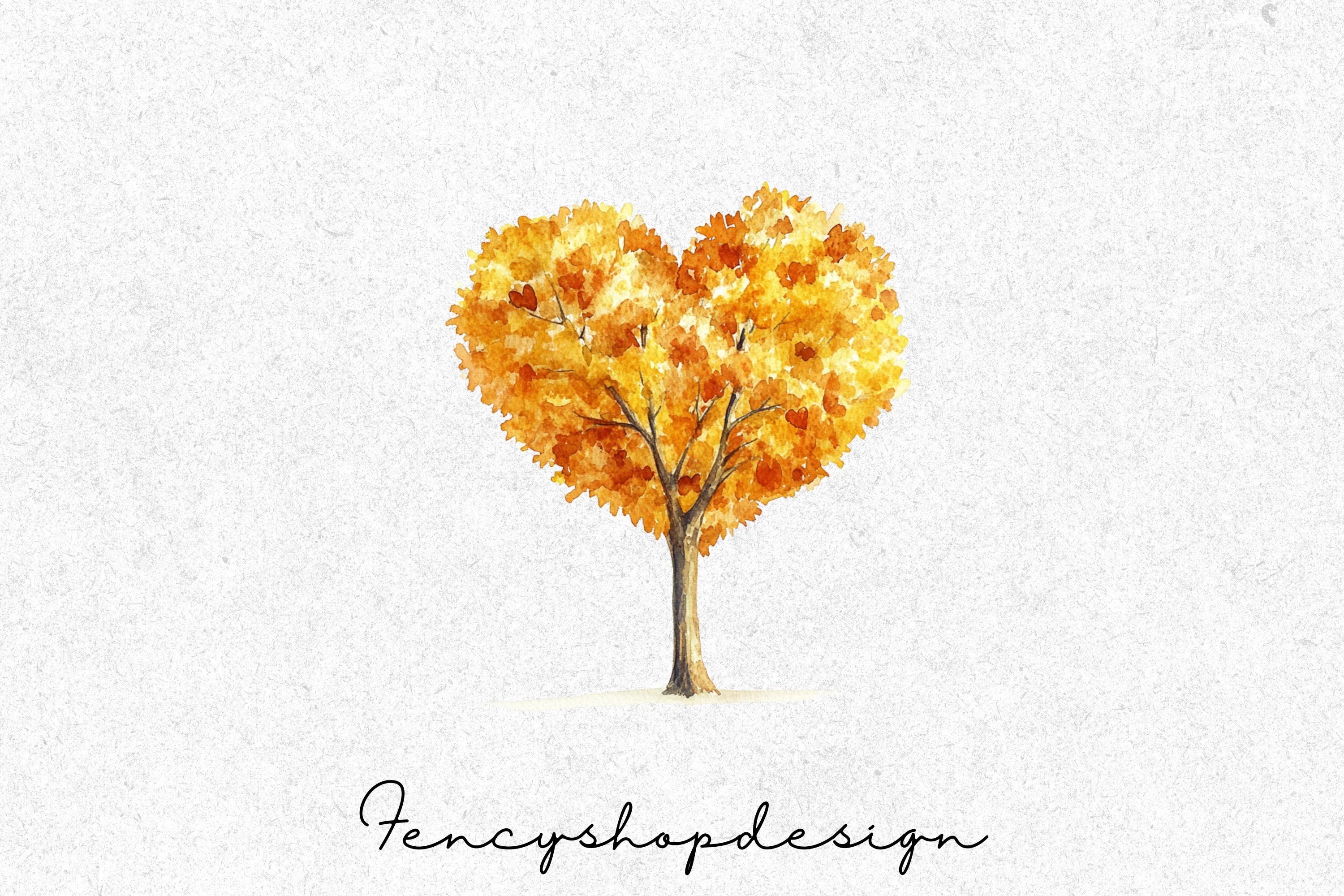 Autumn Heart Trees Clipart Bundle