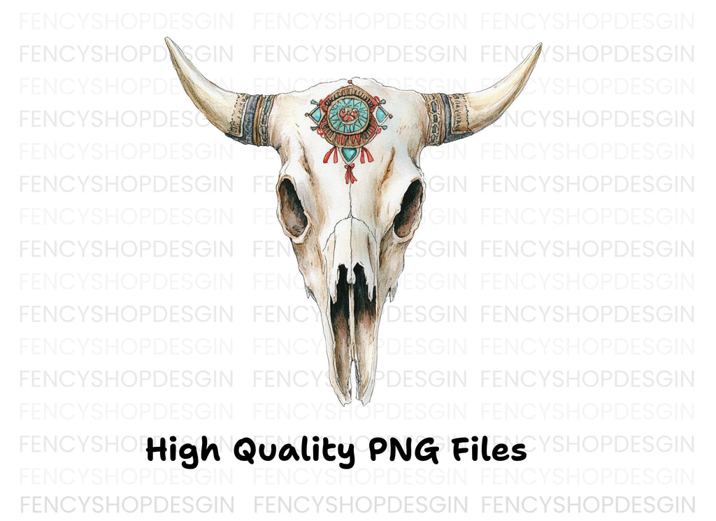Boho Bull Skull Clipart Bundle