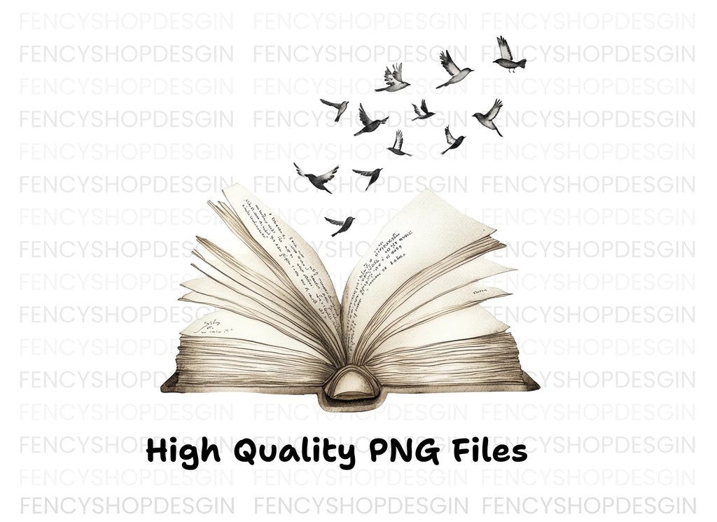 Open Books with Flying Birds Clipart Bundle