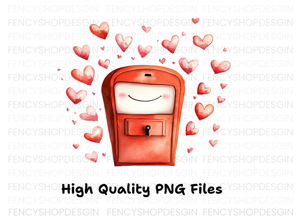 Cute Red Mailbox with Floating Hearts Clipart Bundle