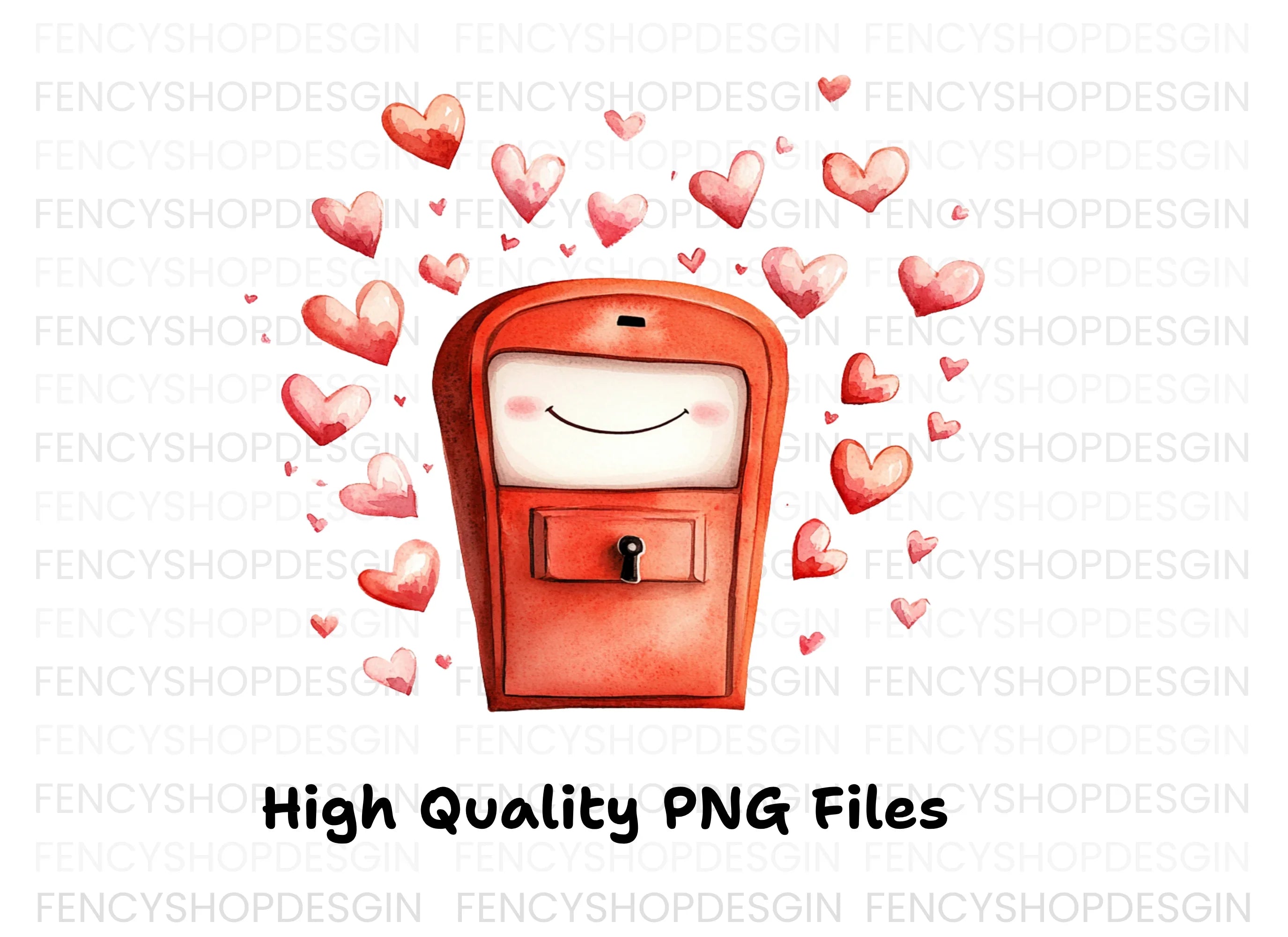 Cute Red Mailbox with Floating Hearts Clipart Bundle