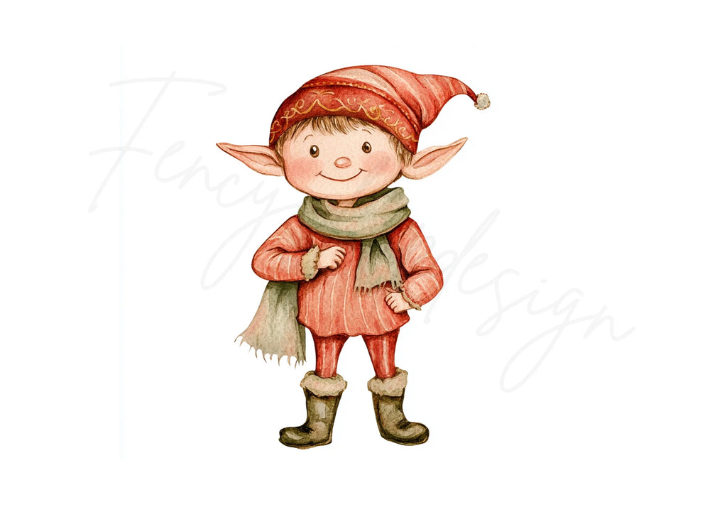 Red Christmas Elves Clipart Bundle