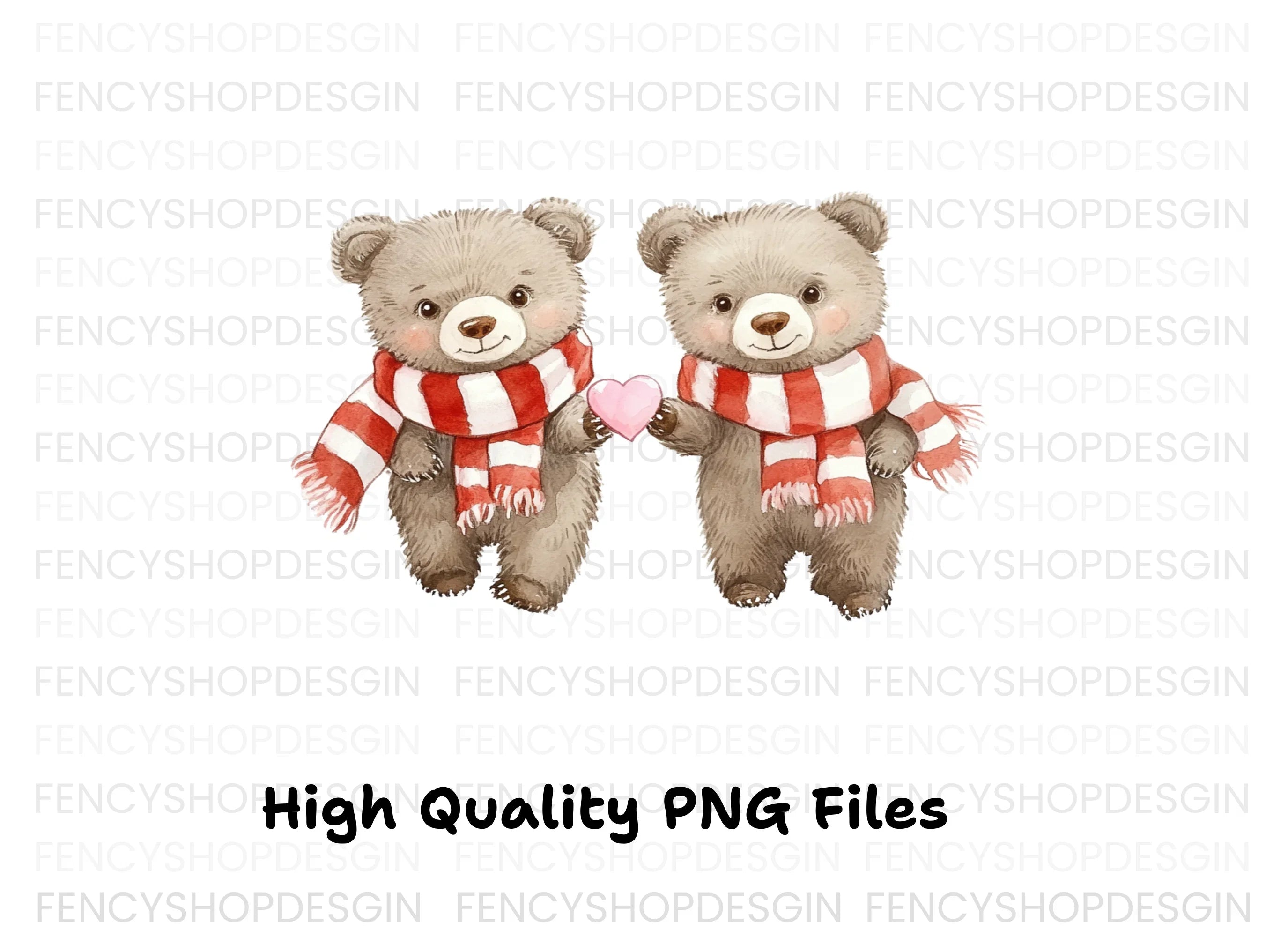 Sweet Bear Couple with Scarves and Hearts Clipart Bundle