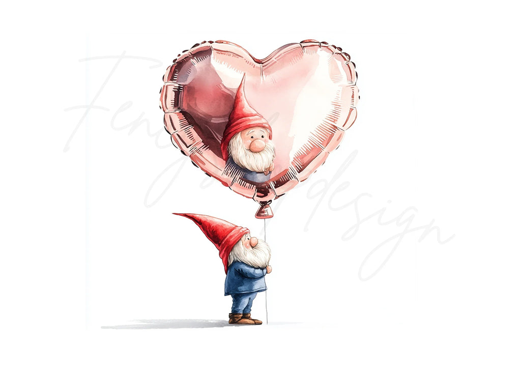 Valentine Gnomes with Heart Balloons Clipart Bundle