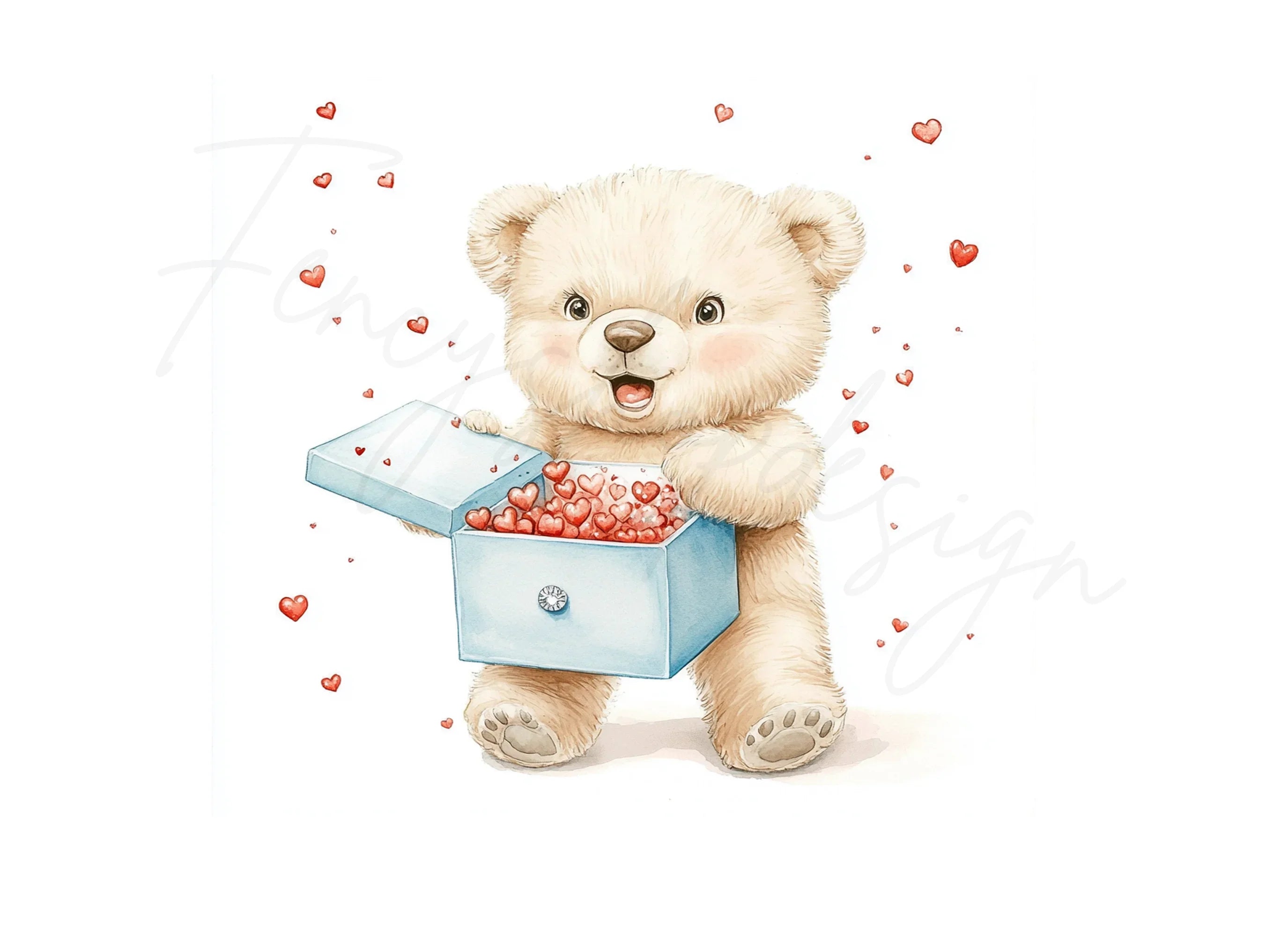 Cute Teddy Bear with Heart Box Clipart Bundle