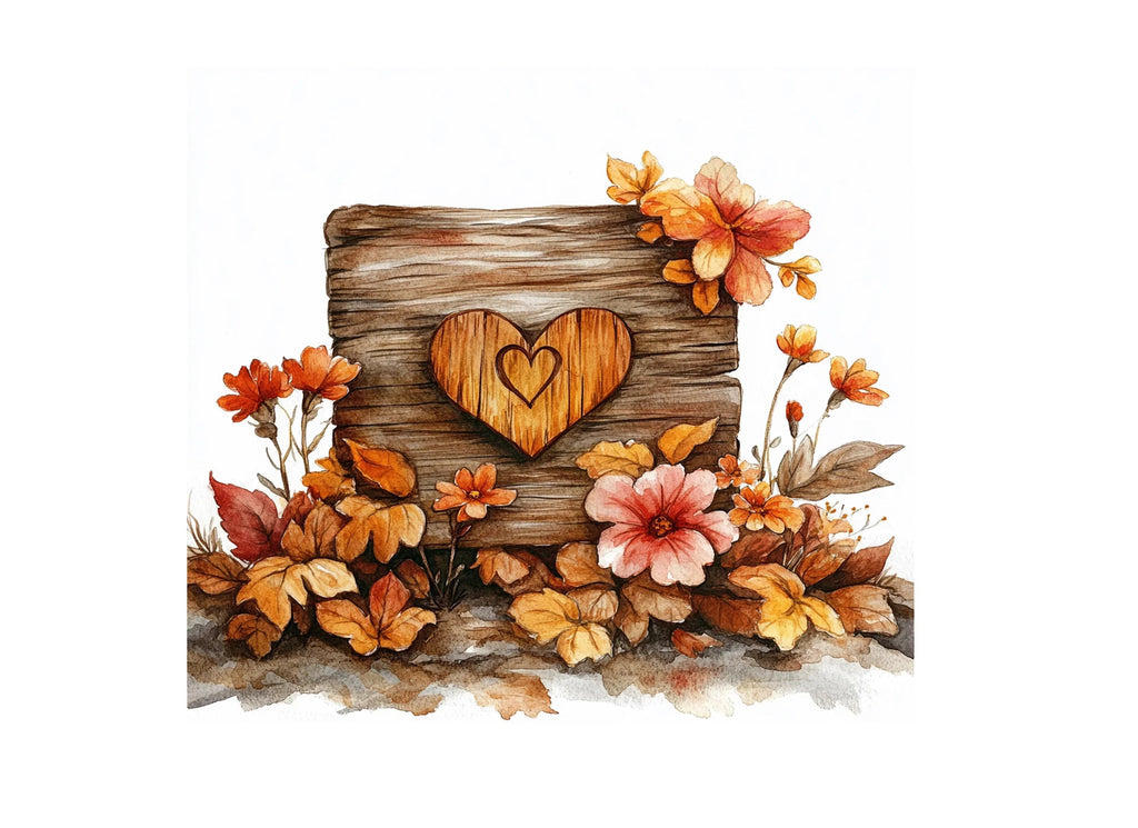 Fall Heart Wooden Signs Clipart Bundle