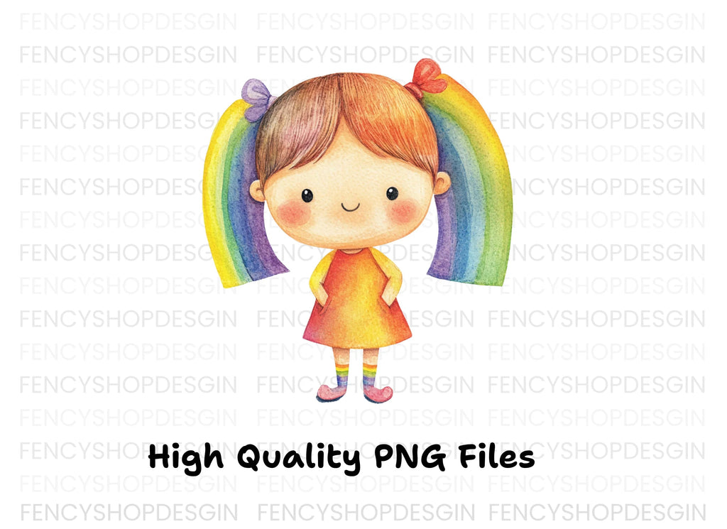 Adorable Rainbow Pigtails Girl Clipart Bundle