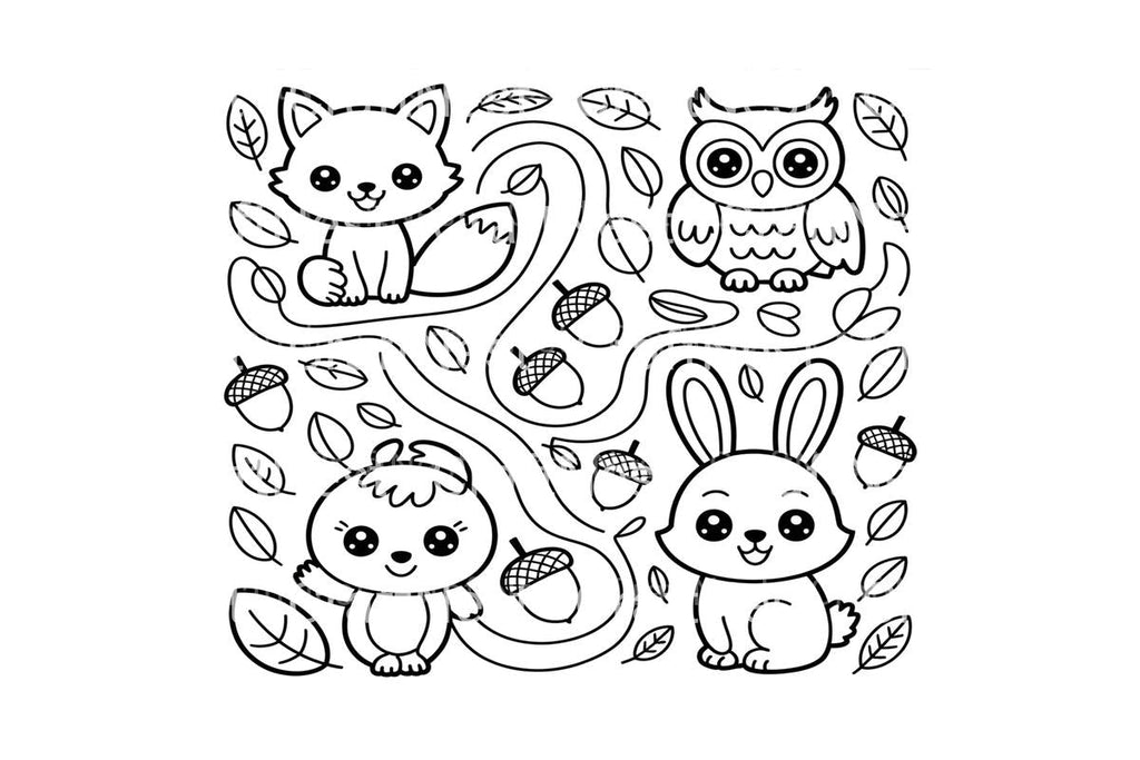 Autumn Forest Animals Maze Coloring Books