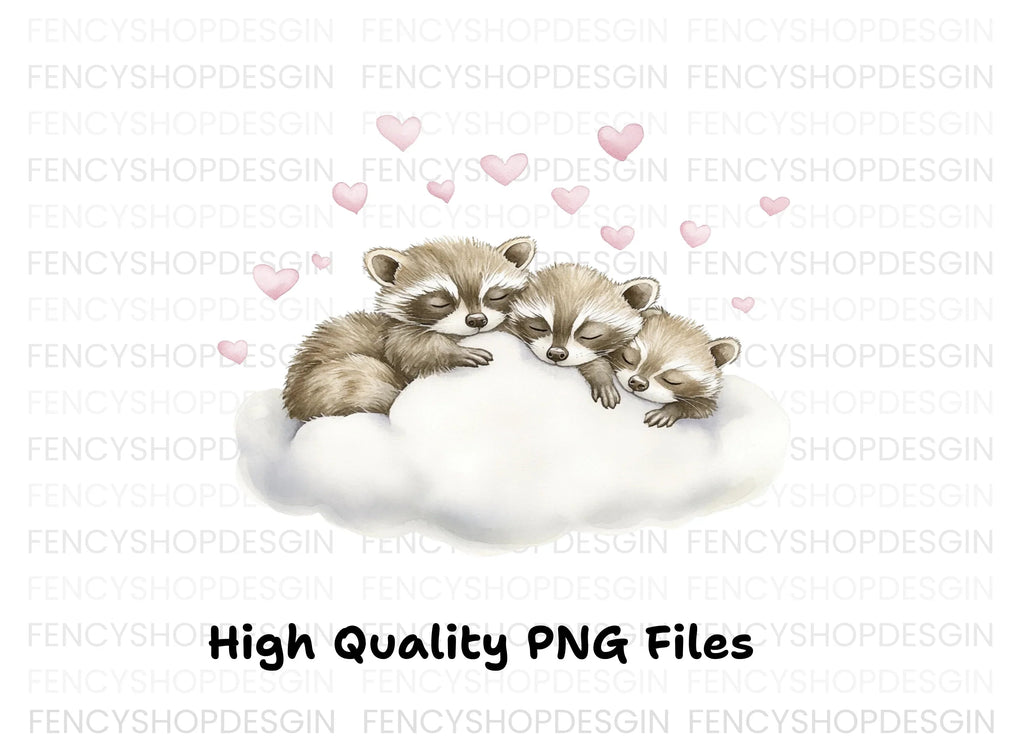 Sleeping Raccoons on Clouds Clipart Bundle