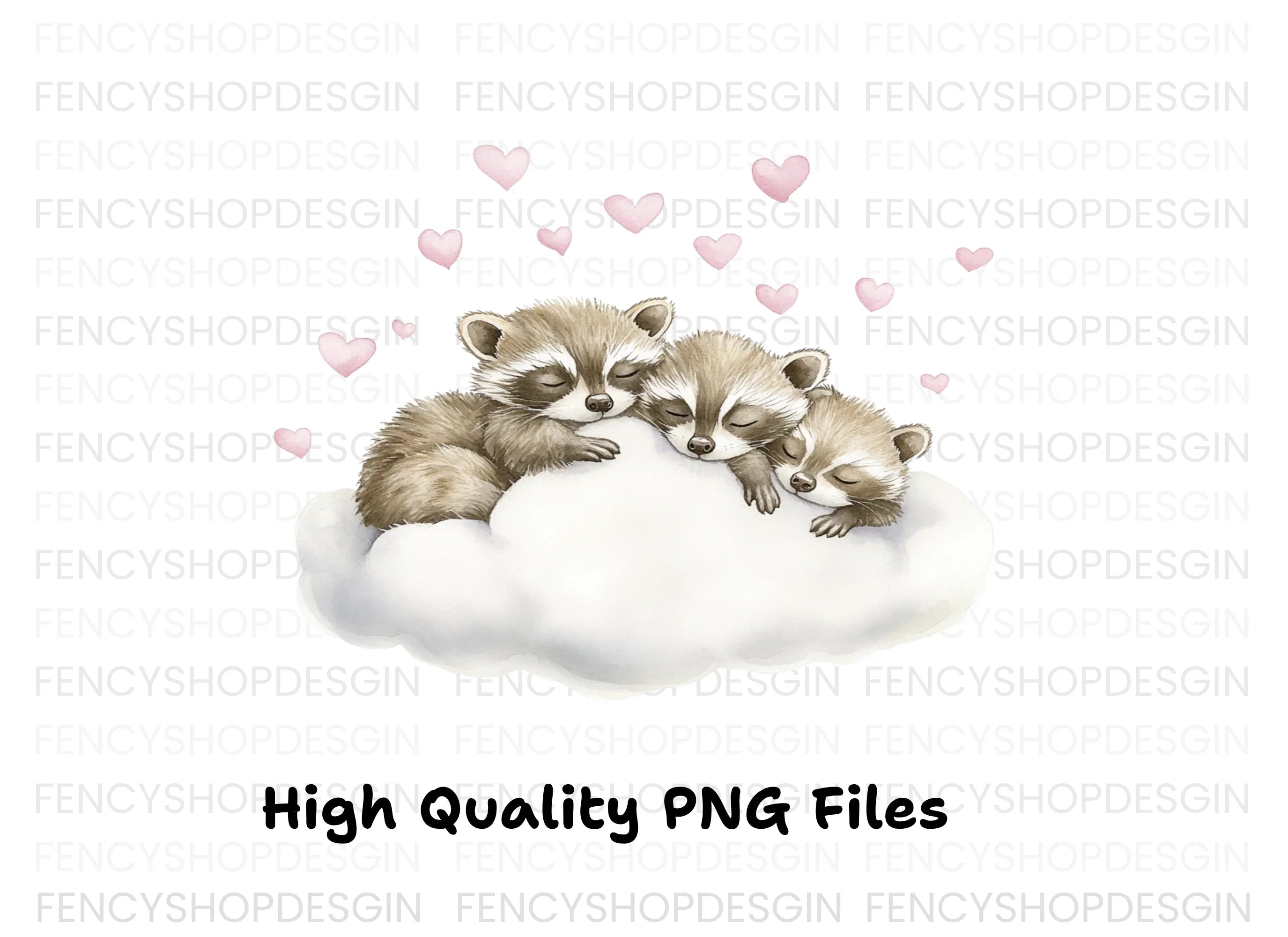 Sleeping Raccoons on Clouds Clipart Bundle
