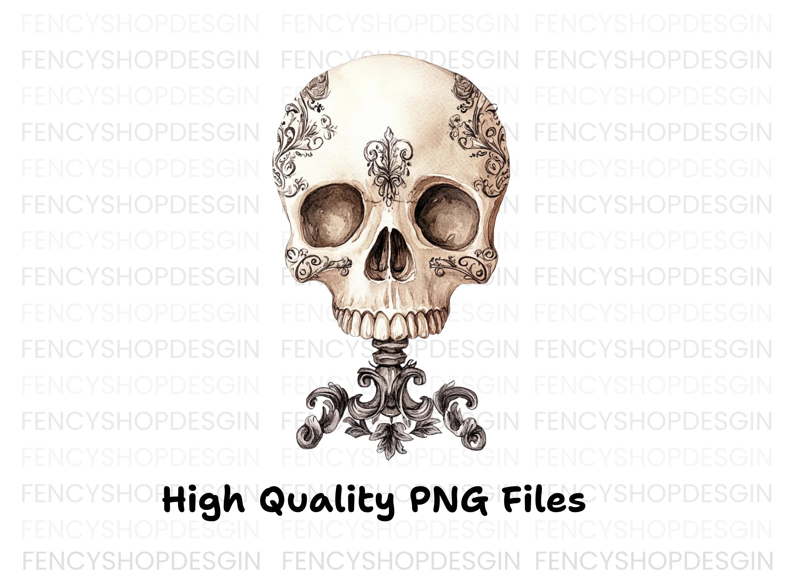 Ornate Floral Skull Clipart Bundle