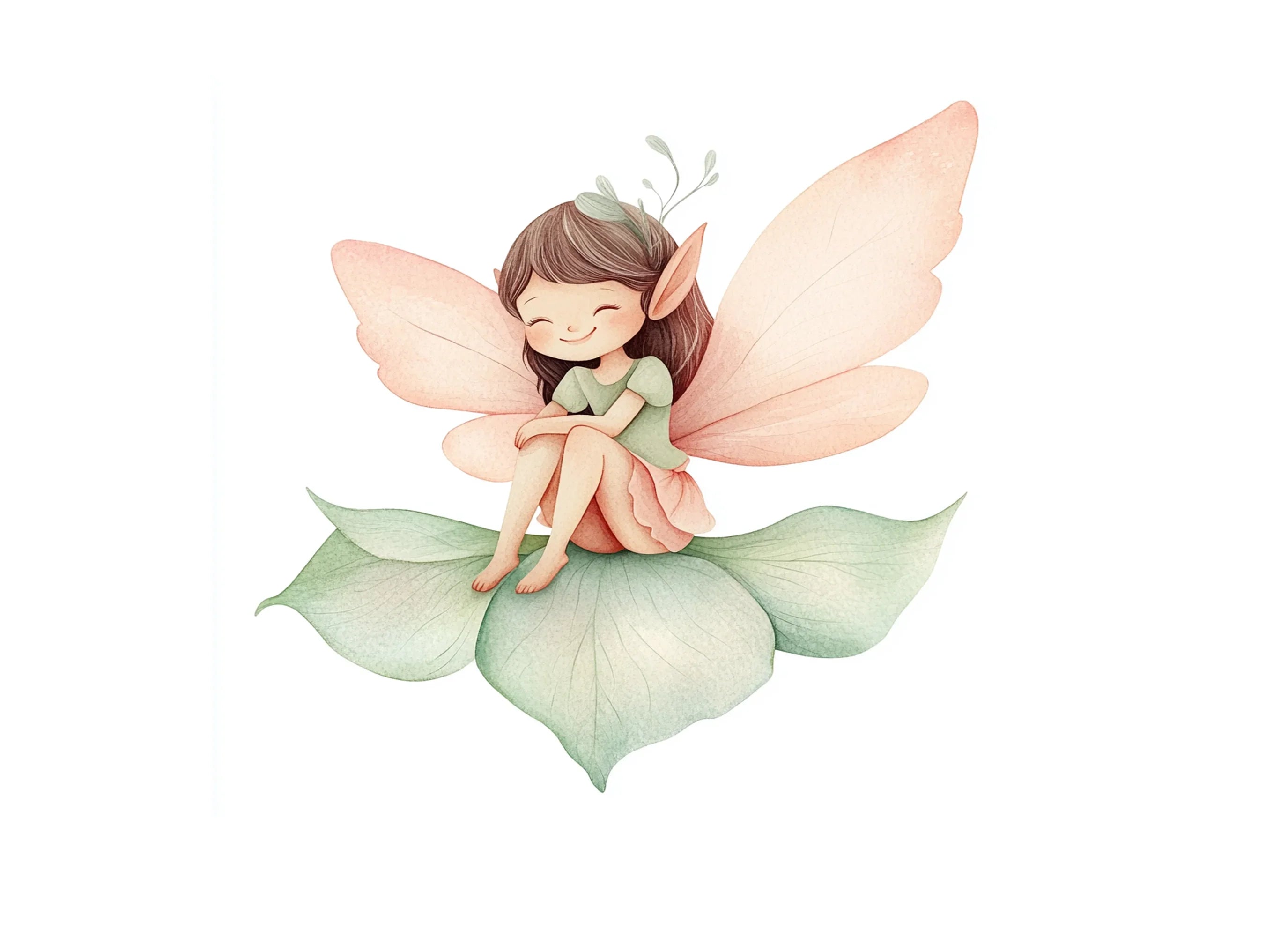 Sitting Fairies on Leaves Clipart Bundle
