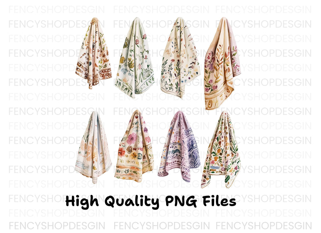 Boho Floral Textile Blanket Clipart Bundle