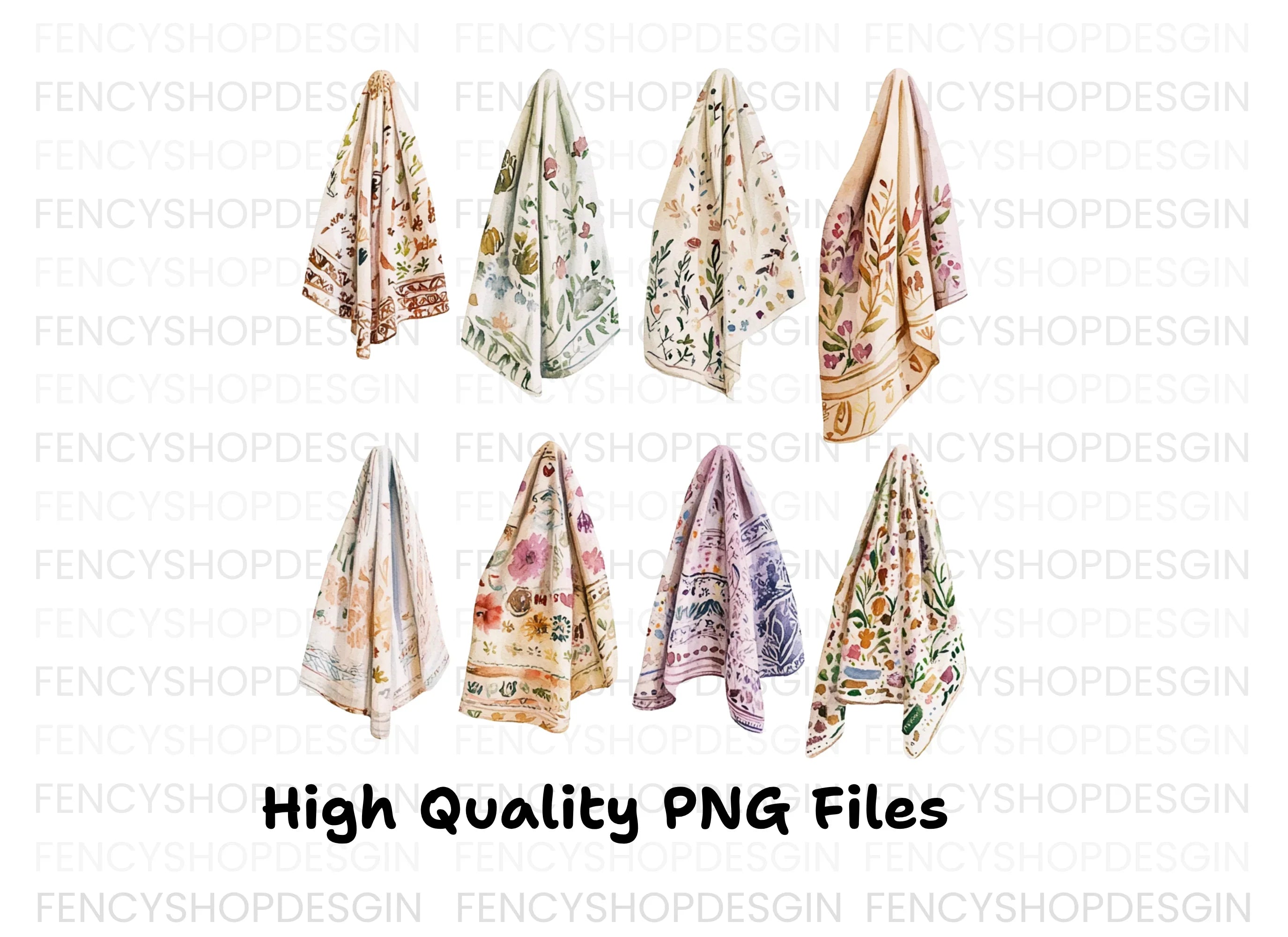 Boho Floral Textile Blanket Clipart Bundle