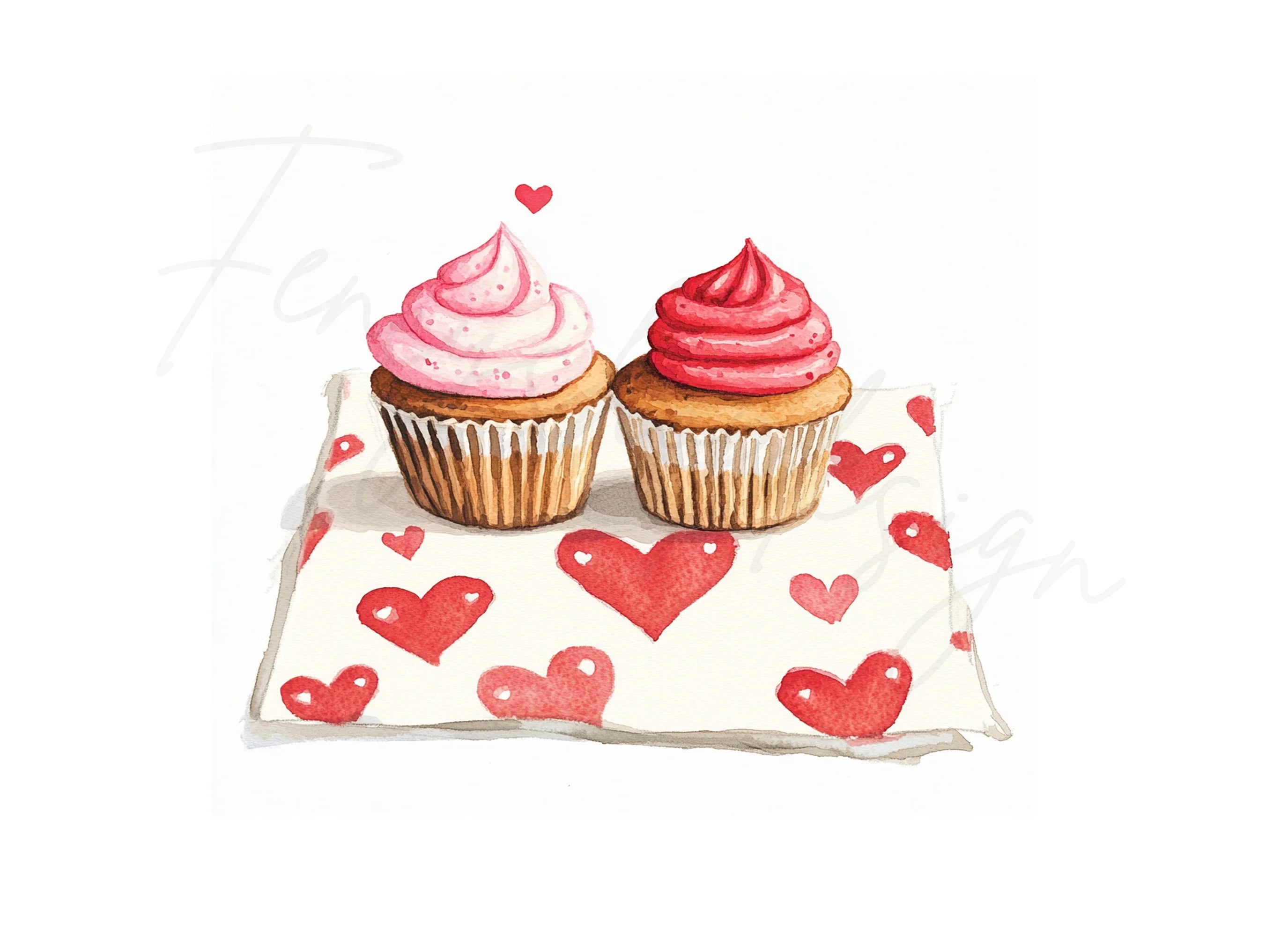 Romantic Heart Cupcakes Clipart Bundle