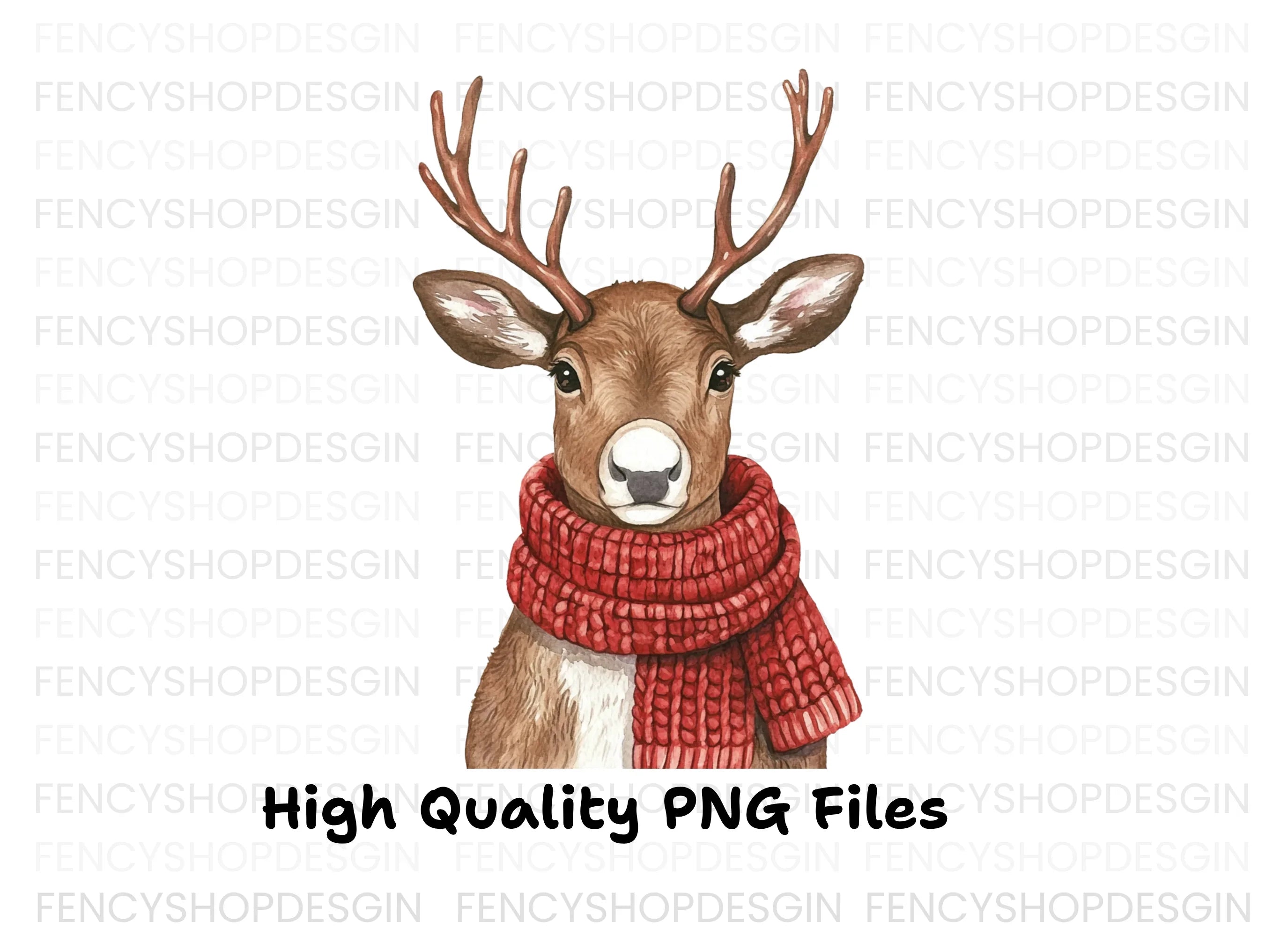 Cute Reindeer with Red Scarf Clipart Bundle