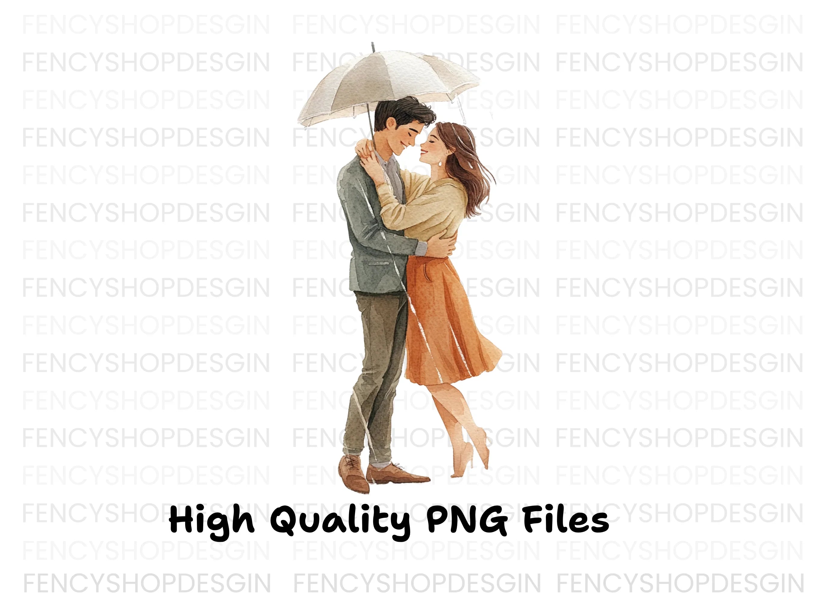 Romantic Couple Under Umbrella Clipart Bundle