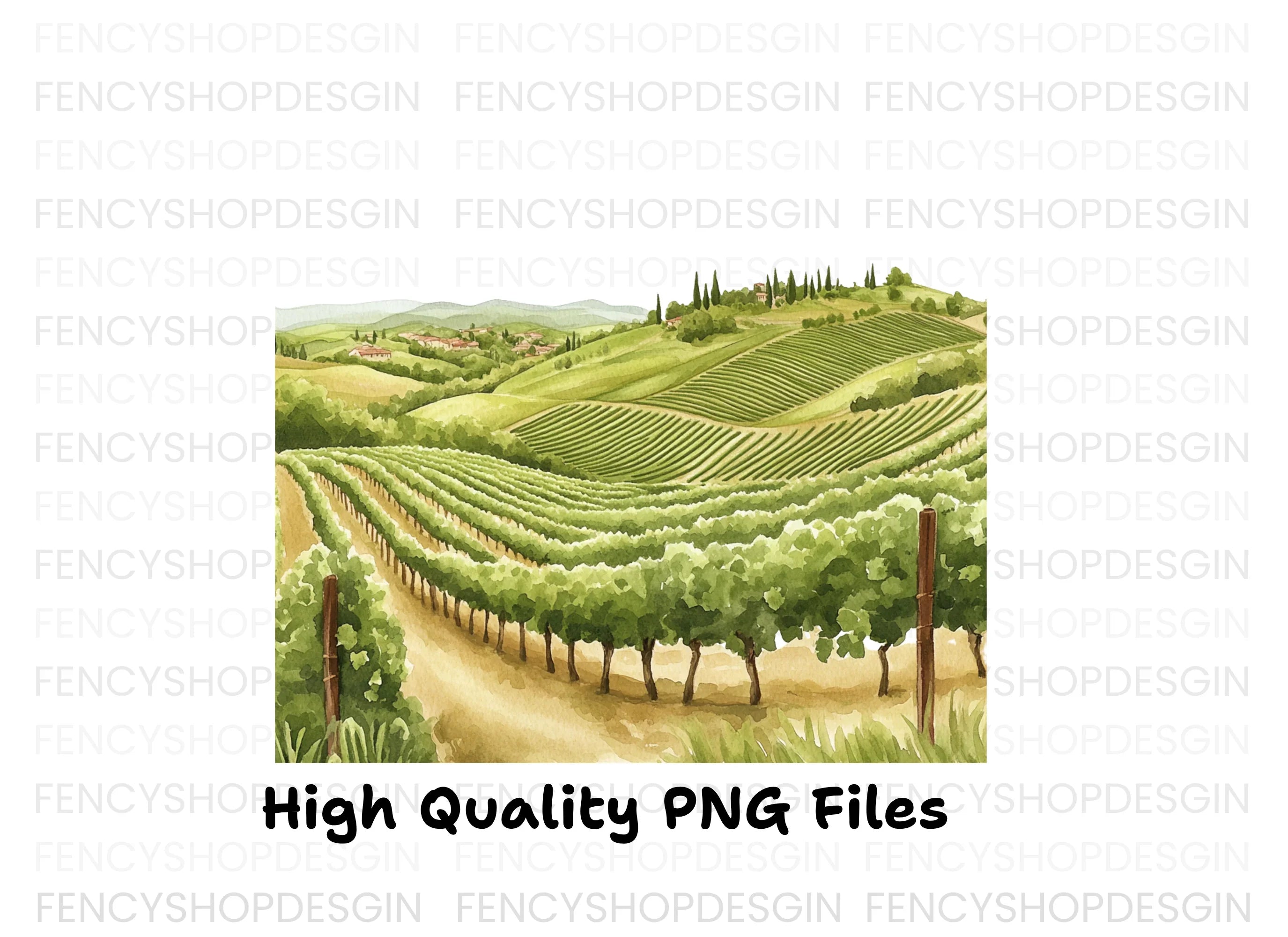 Tuscan Vineyard Landscape Clipart Bundle