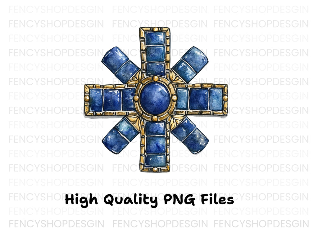Byzantine Cross Blue Gemstones Clipart Bundle