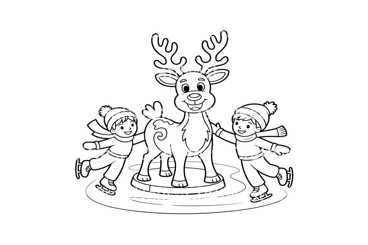Reindeer Kids Ice Skating Coloring Books