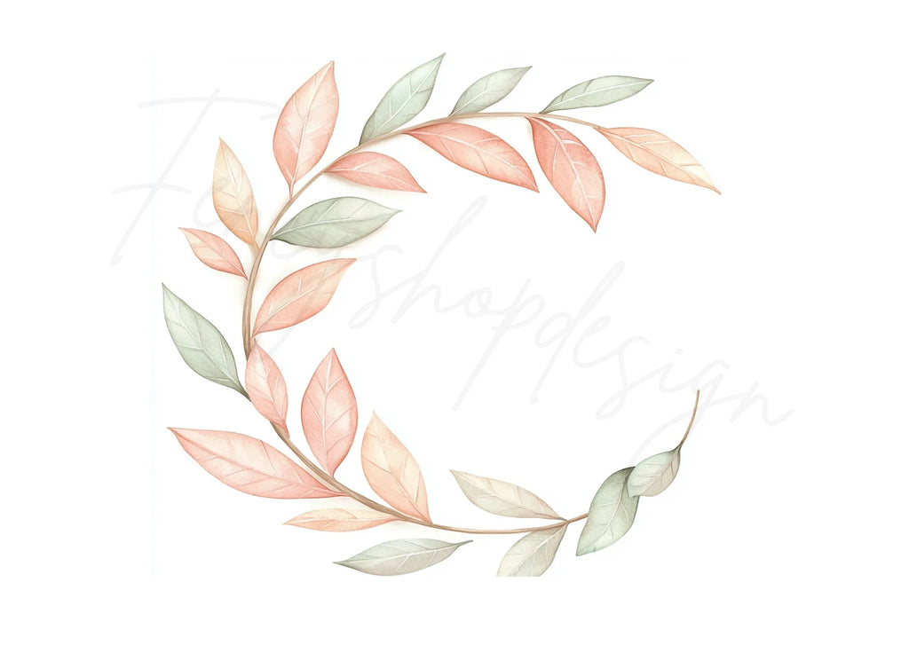 Pastel Leaf Wreaths Borders Clipart Bundle