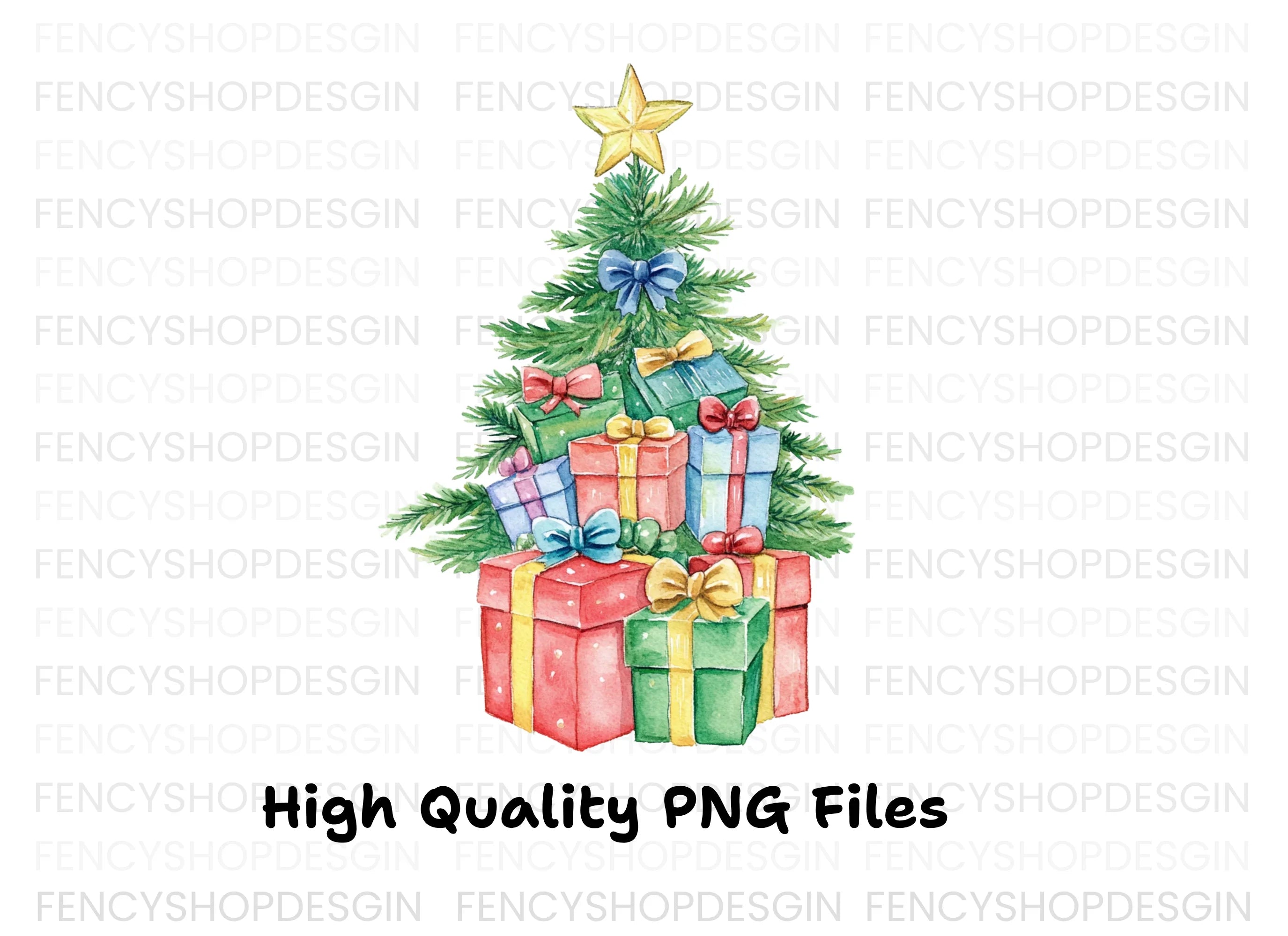 Christmas Tree with Gifts Clipart Bundle