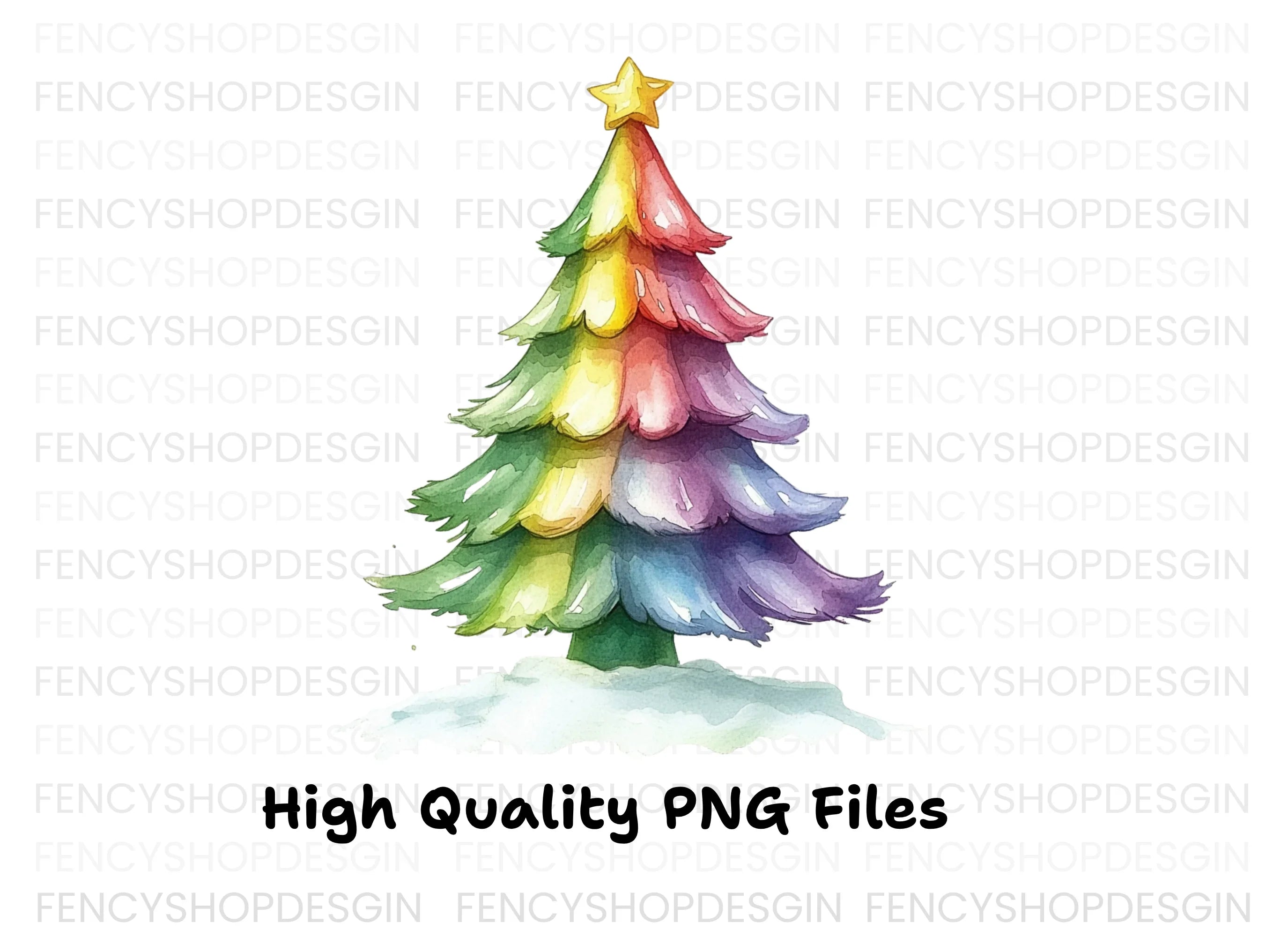 Rainbow Christmas Tree Clipart Bundle