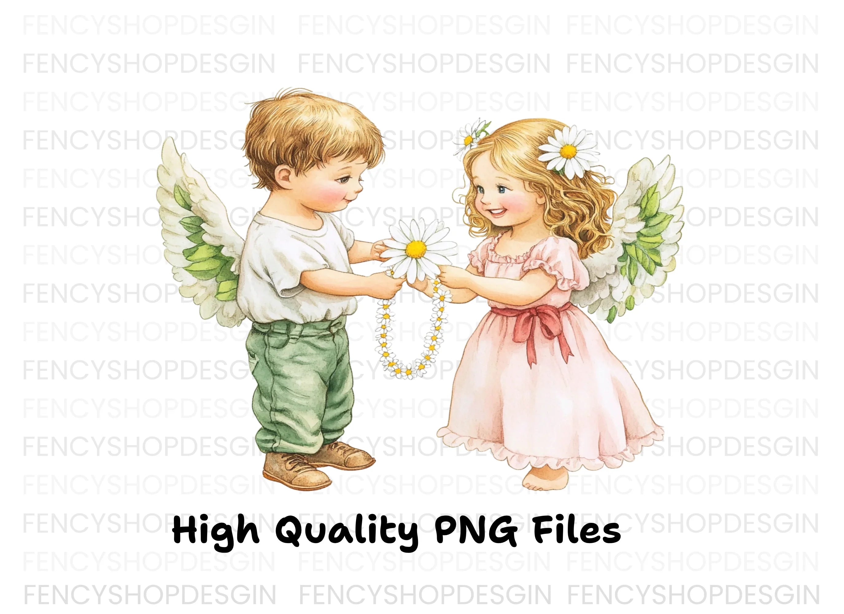 Sweet Angel Children Daisy Chain Clipart Bundle