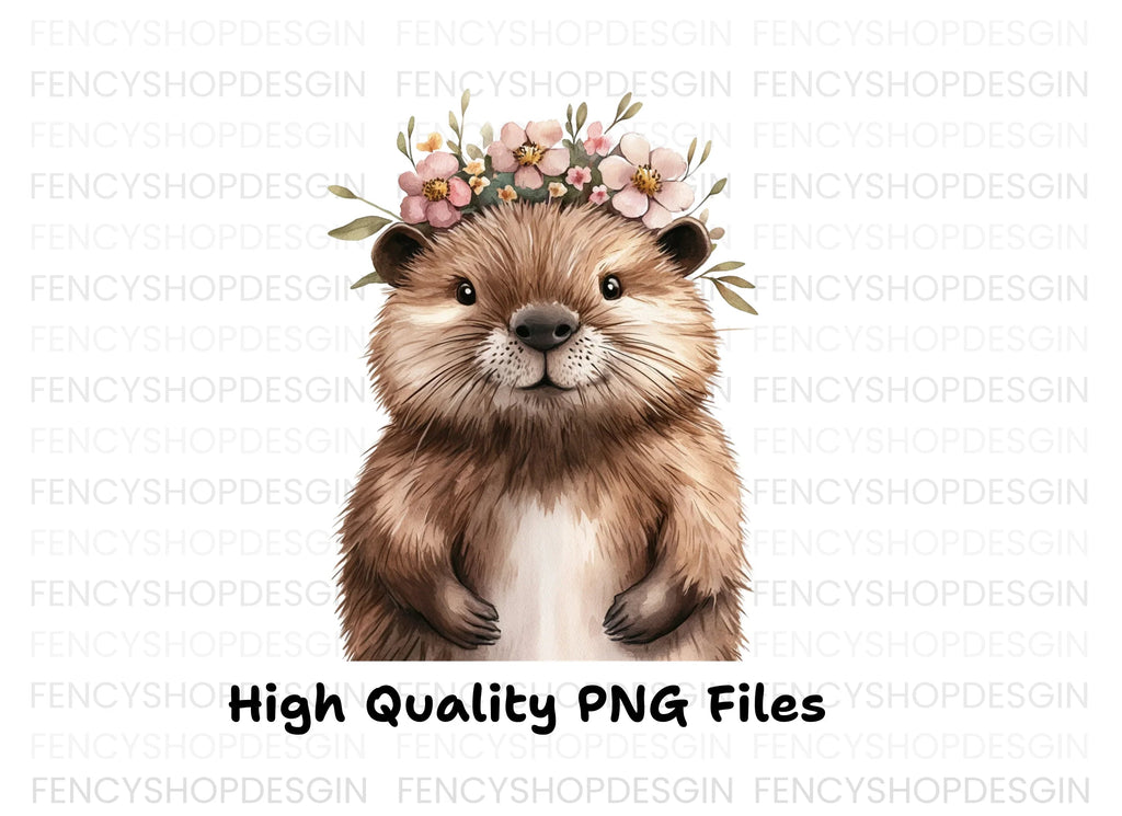 Cute Otter with Flower Crown Clipart Bundle