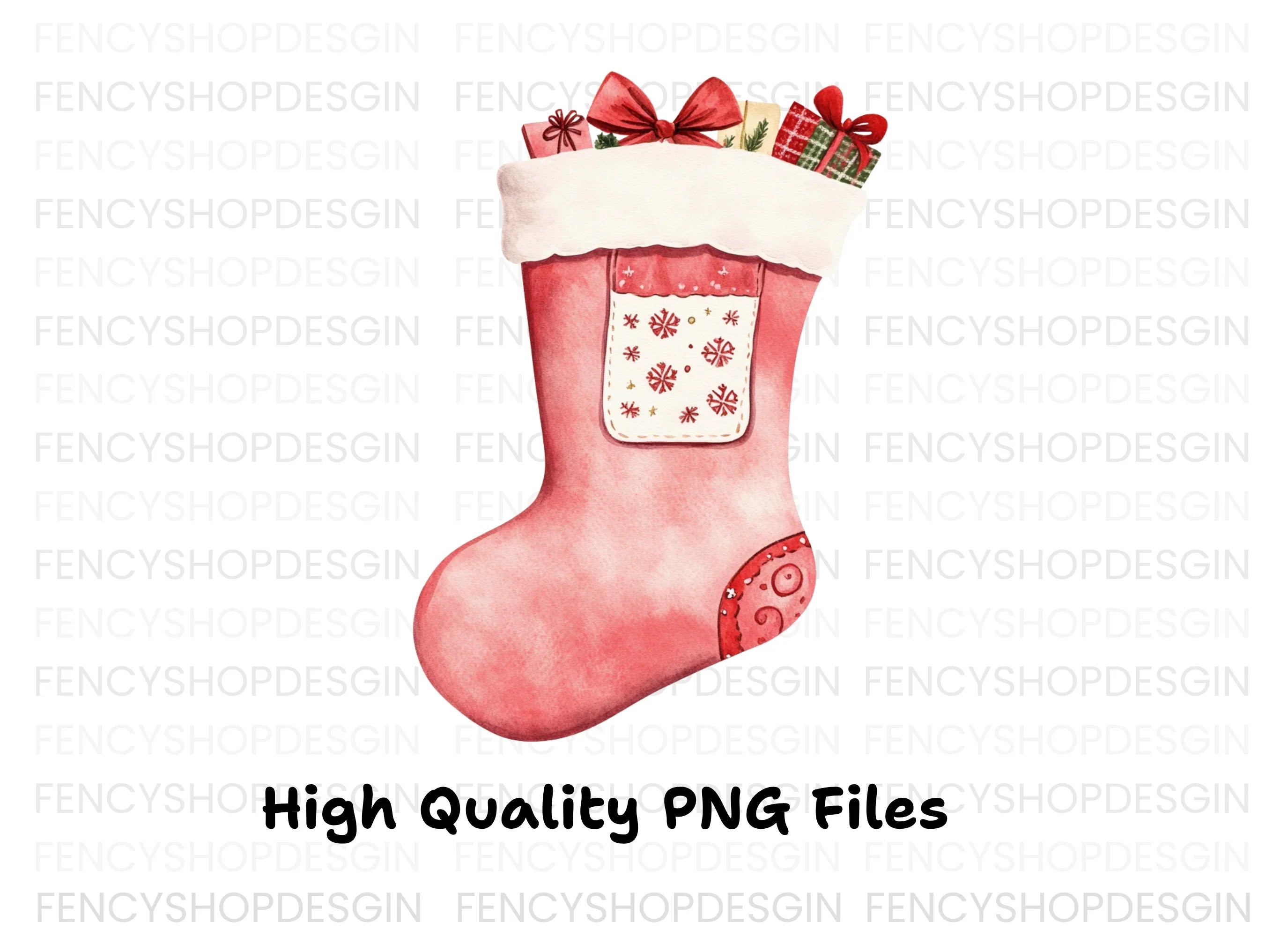 Red Christmas Stocking with Presents Clipart Bundle