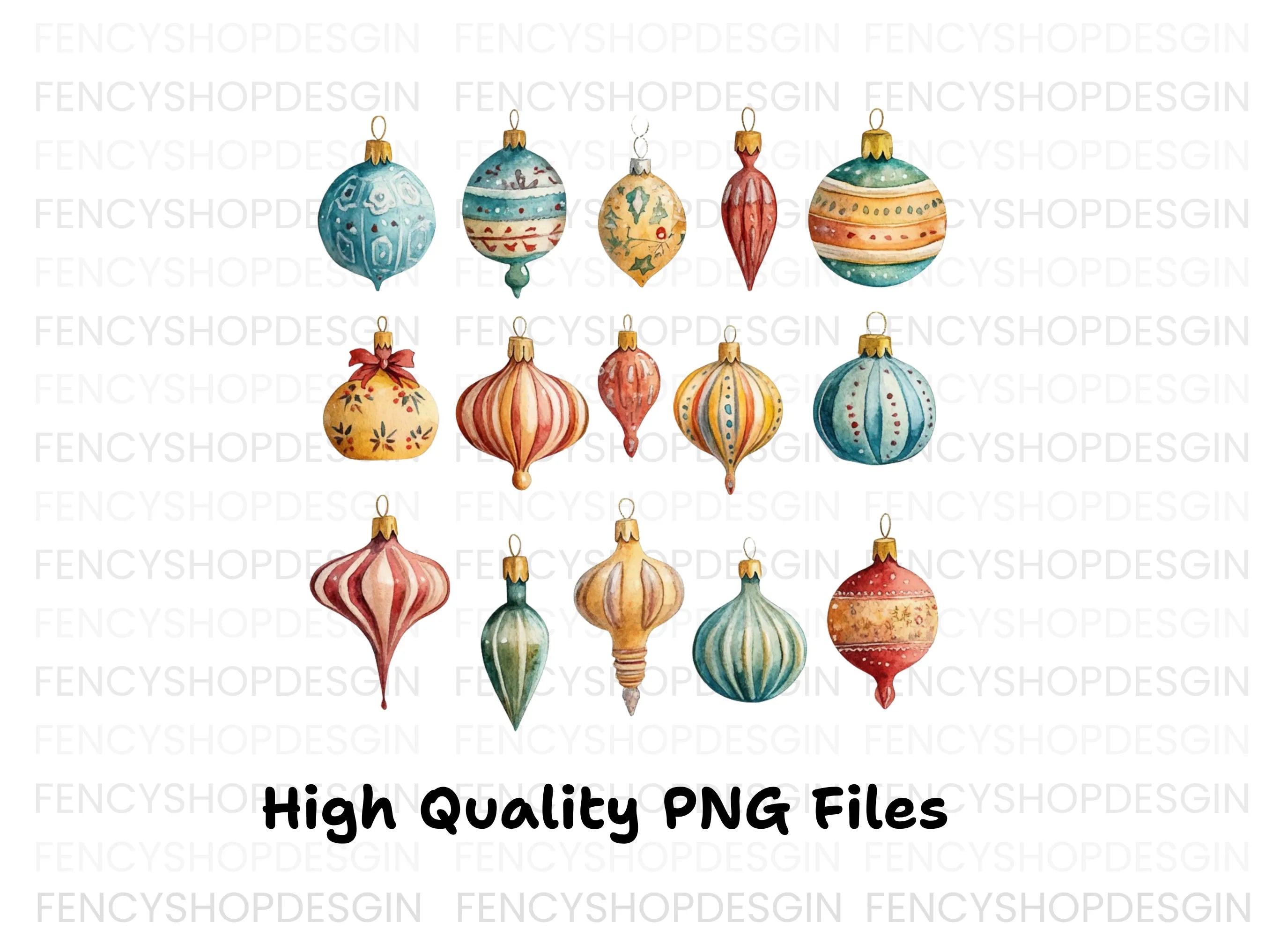Vintage Christmas Ornaments Clipart Bundle
