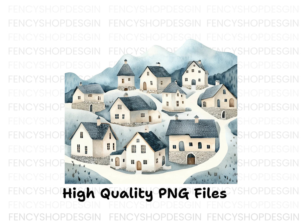 Winter Mountain Village Clipart Bundle