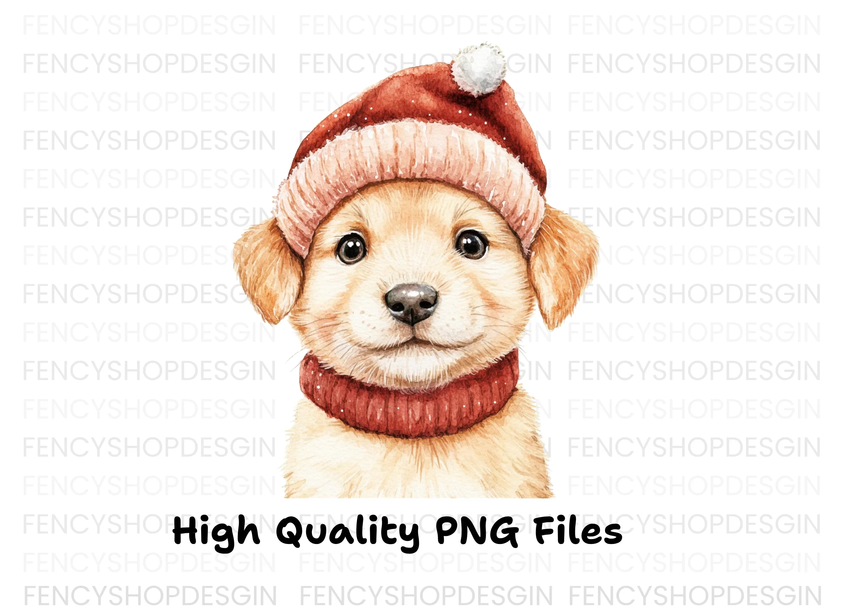 Cute Puppy in Santa Hat Clipart Bundle