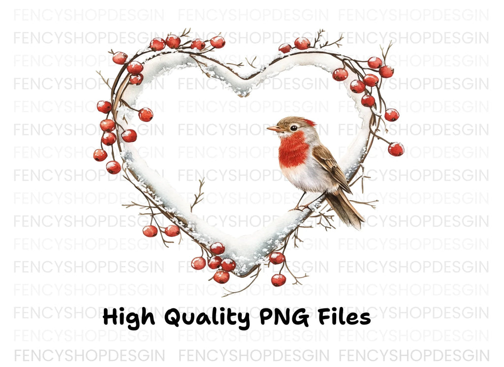 Winter Robin Heart Wreath Clipart Bundle